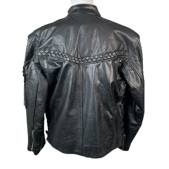 Trucker Leather Leather Biker Jacket, Black, XXL - Picture 2 of 8
